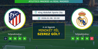 Atletico Madrid - Real Madrid 08.01.2026. Tippek Spanyol Szuperkupa