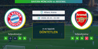 Bayern München - Arsenal 21.10.2026. Tippek Bajnokok Ligája