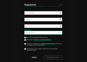Betinia sportfogadás regisztrációs űrlap