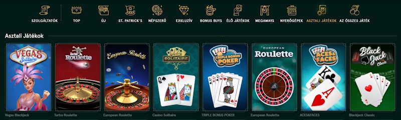 Casinia kaszinó asztali játékok