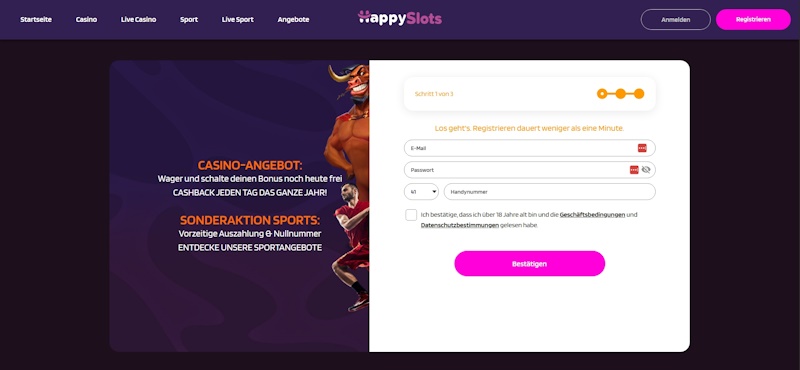 HappySlots Casino Anmeldung