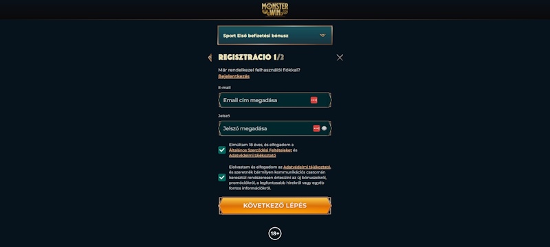 MonsterWin regisztráció