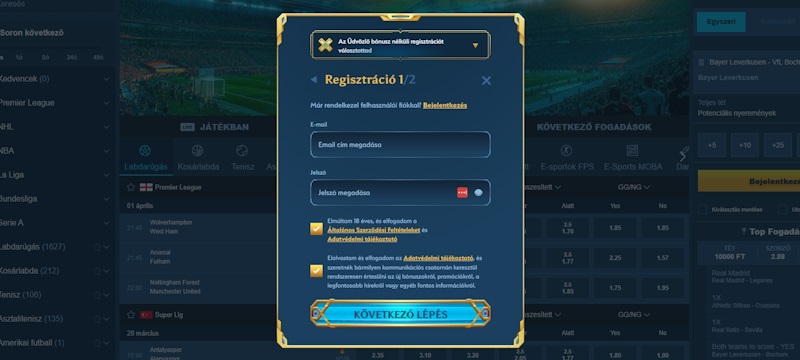 Ocean Spin regisztrációs űrlap