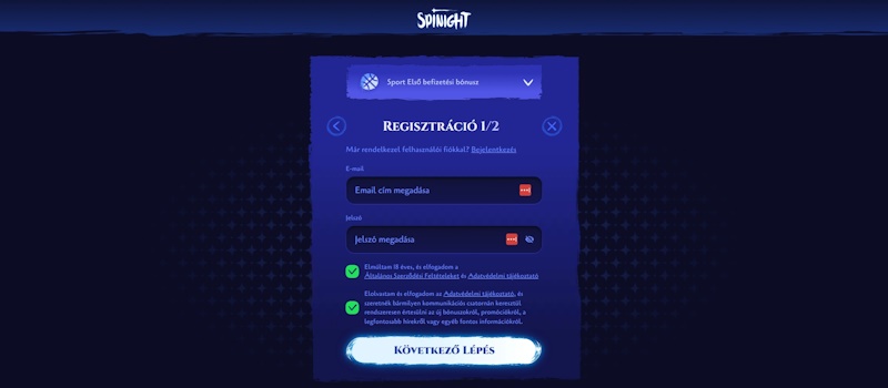Spinight regisztráció