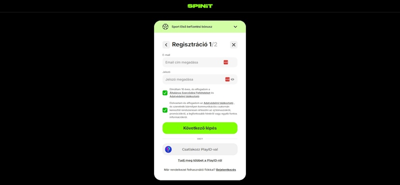 Spinit regisztráció