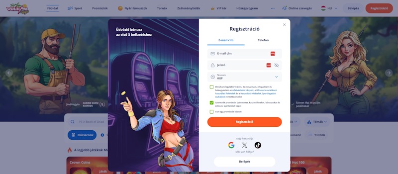Vulkan Vegas kaszinó regisztráció